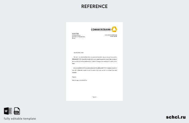 скачать цифровой шаблон справки о закрытии Commerzbank Белиза
